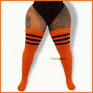 Long Thigh High Loose Socks Cozy Over Knee Black Orange Queen Plus Hospital Gift
